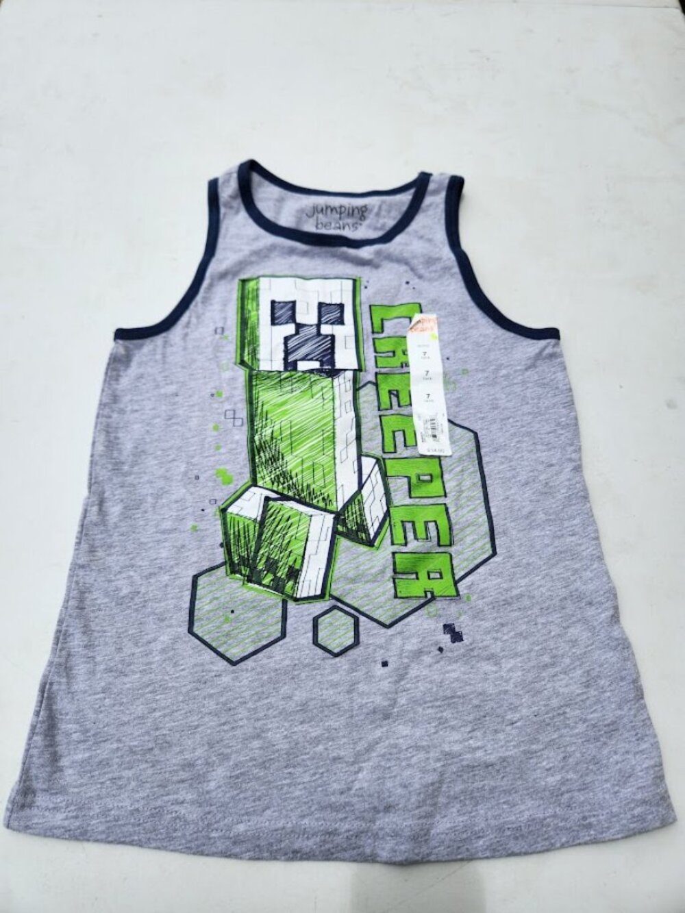 New Minecraft Creeper Graphic Tank Top Shirt Top Boys Size 7 Jumping Beans Boys
